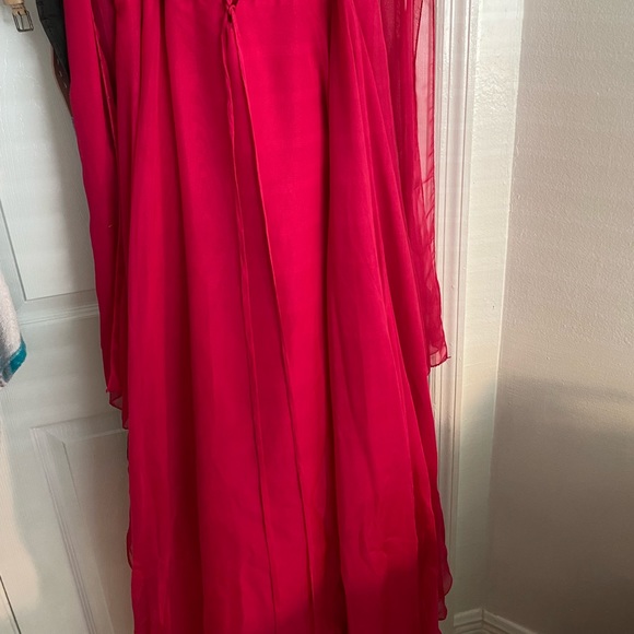 Jeweled hot pink Prom Dress (strapless) with shawl wrap. - Picture 4 of 5